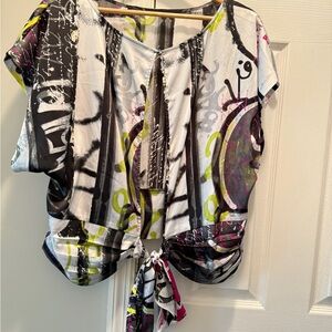 Abstract Print Tie-Front Top